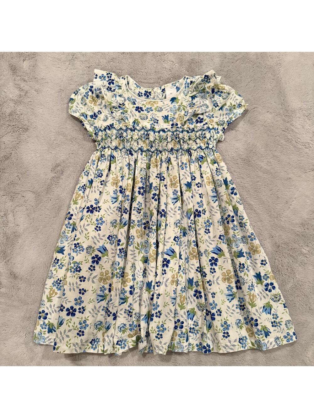 Girls Floral Smocked Dress with Ruffle Sleeves